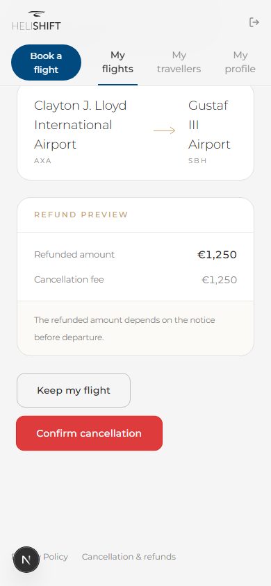 From Cancel the flight: confirmation dialog with the refund preview.