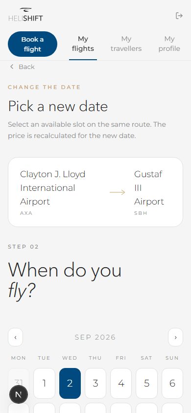 From Change the date: departure picker on the same route.