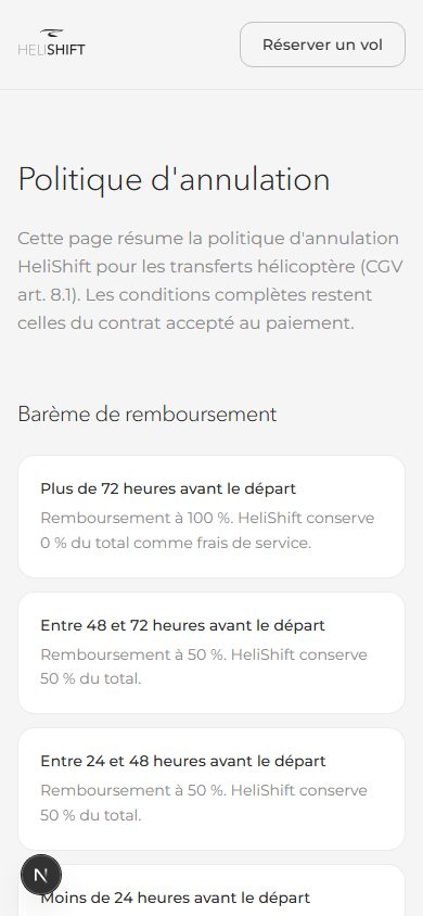 Page légale de référence pour toute question sur les remboursements/annulation, à lier depuis le guide plutôt que de chiffrer un barème.