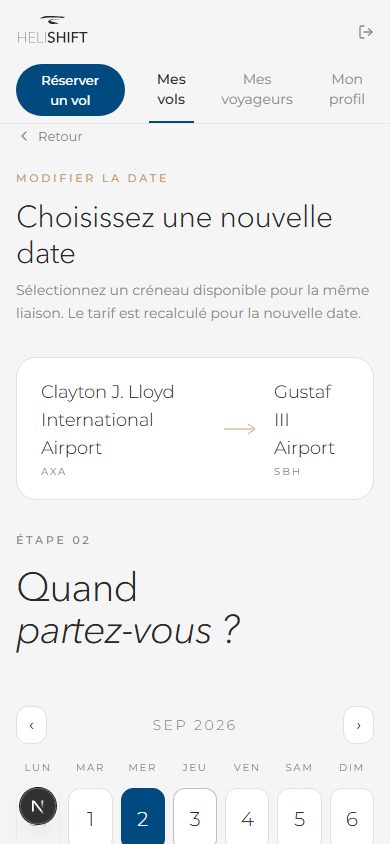 Depuis 'Changer la date' : sélecteur de créneau sur la même liaison.